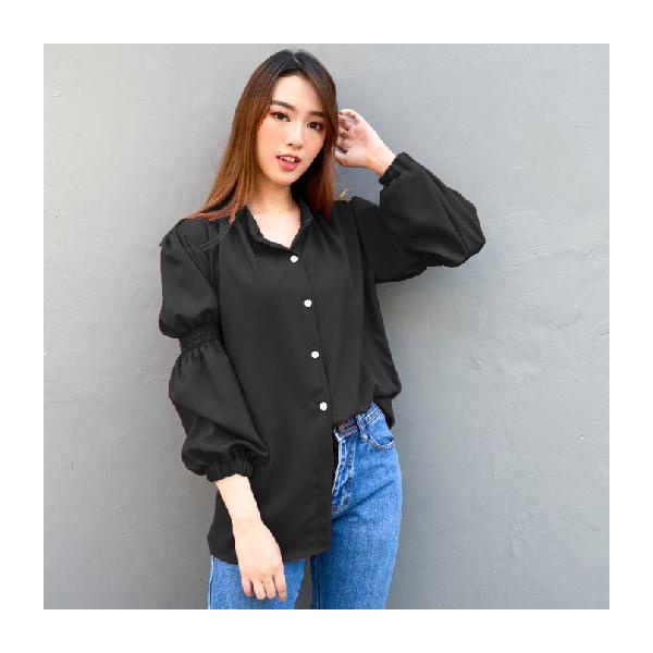 populer Fiona Ko Moon Young Puff sleeves kemeja wanita tangan balon 2340 - Hitam ready