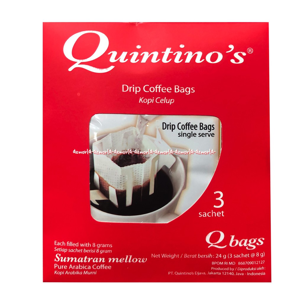 Quintino's Sumatran Mello Drip 3bag Coffe Bag Kopi Celup Dengan Saringan Quntino Quintinos Kuintinos