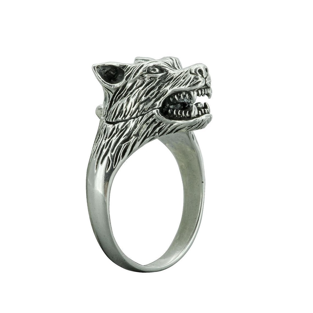 Cincin Desain Kepala Serigala Bahan Stainless Steel Warna Hitam Silver Gaya Retro Untuk Pria