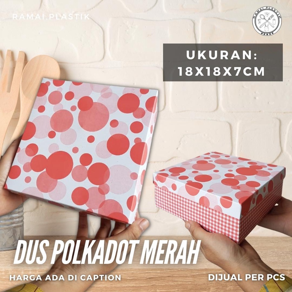 Dus Nasi uk 18x18cm motif polkadot merah model TUTUP PISAH
