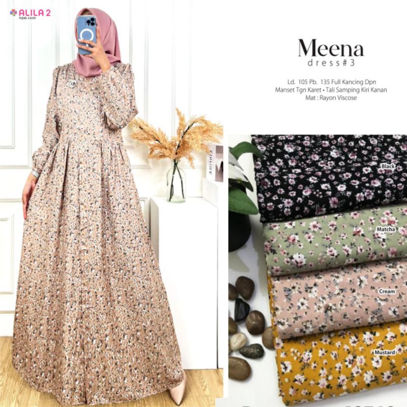 meena dress ori gamis motif bunga kecil dress bunga maxy