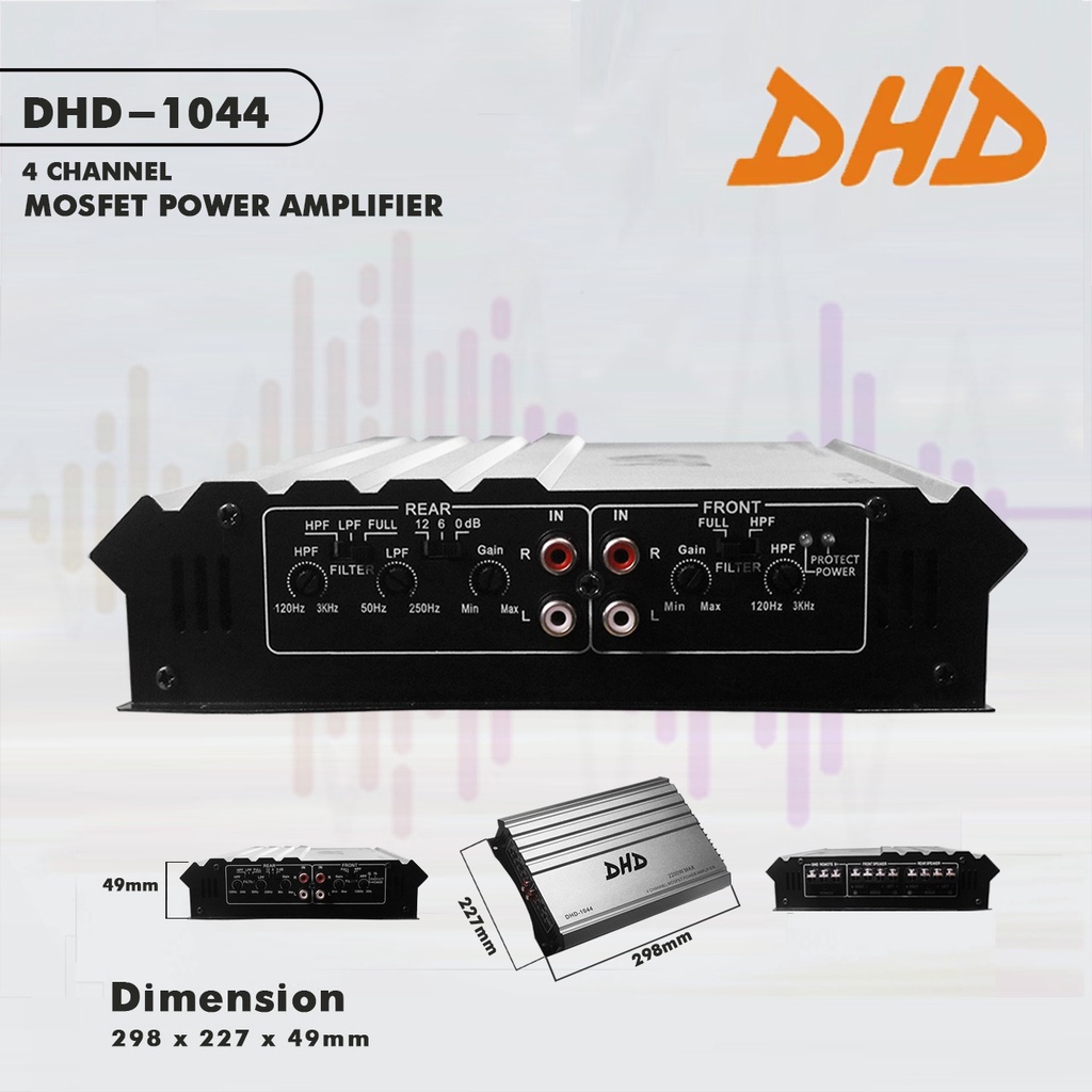 DHD 1044 Power Amplifier Mobil 4 Channel Black And Silver