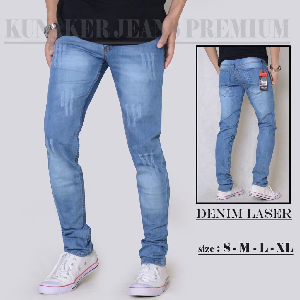 Celana Panjang Pria Denim Laser Kunaker Jeans Premium / Celana Panjang Jeans Pria Premium Sobek Laser tidak Tembus / Celana Panjang Kunaker Soft Jeans Premium / Celana Levis Ripped Laser Pria / Celana Jeans Pria / Celana Panjang Pria Sobek