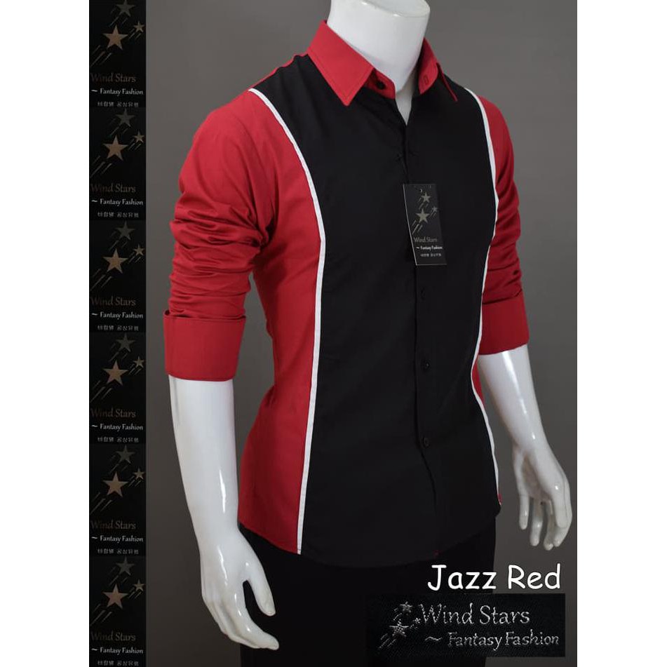 Kemeja Jazz ( Biru/Merah) - Baju Pakaian Pria Slimfit Korea Style High Quality