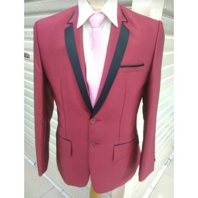 Jas Pria Merah Kombinasi Hitam Jas+Celana