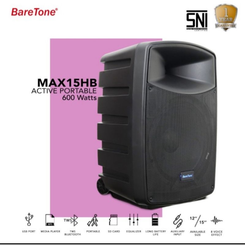 SPEAKER PORTABLE AKTIF WIRELESS MEETING BARETONE 15 INCH MAX 15HB BLUETOOTH ORIGINAL