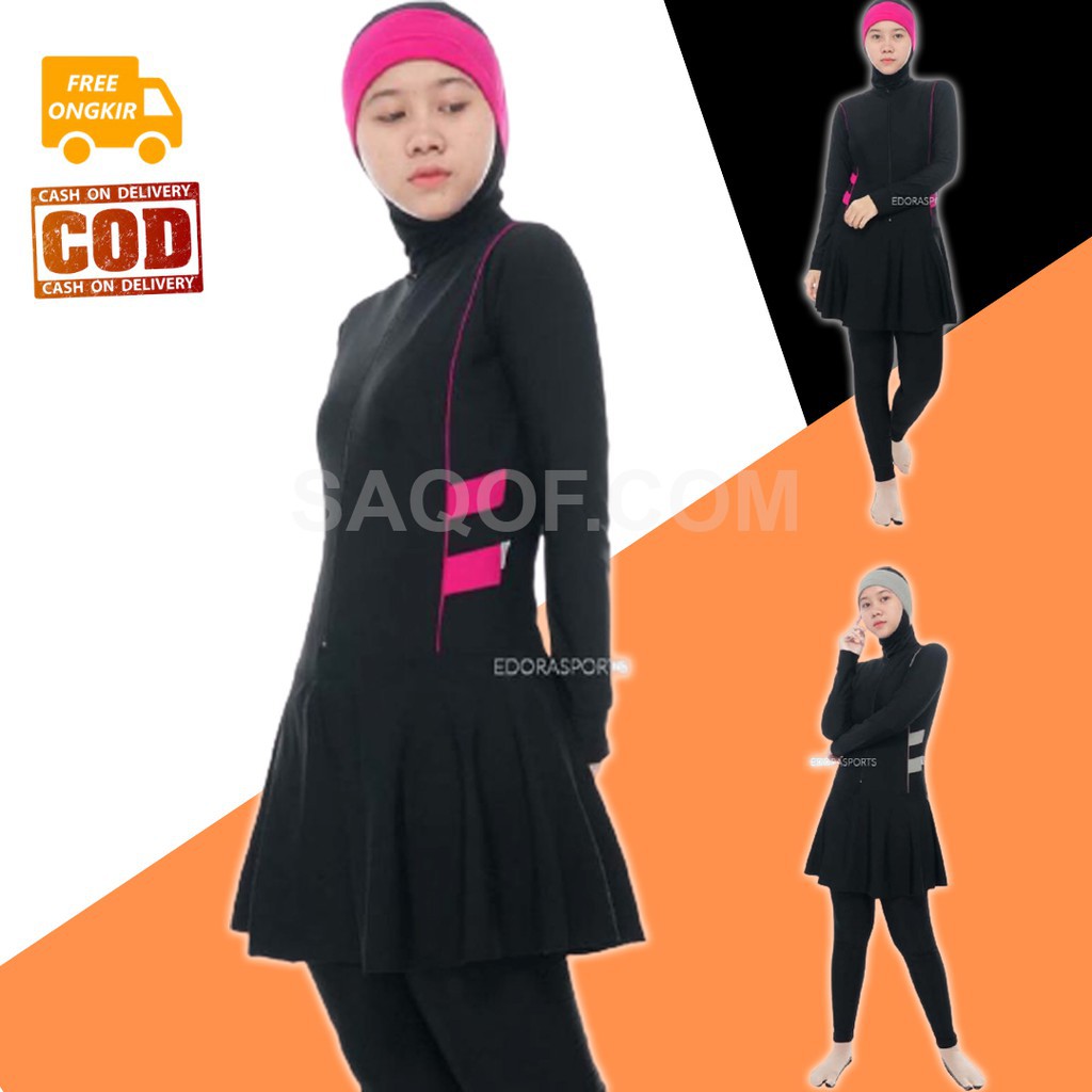 Baju Pakaian Renang Wanita Perempuan Remaja Muslim Muslimah Dewasa Hijab Jumbo Syari EDORA AZURA