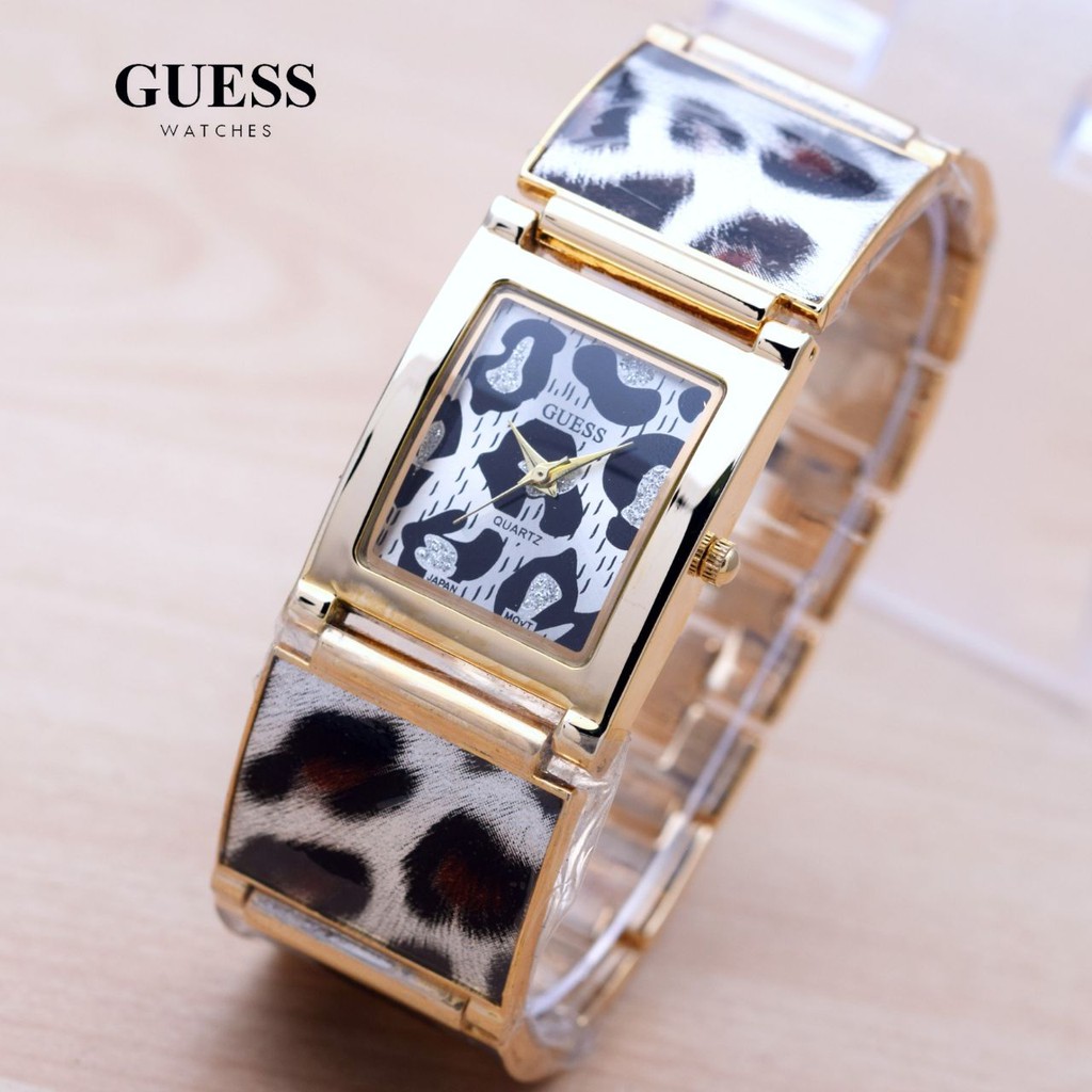 Jam Tangan Wanita Guess Leopard Rantai Motif Macan