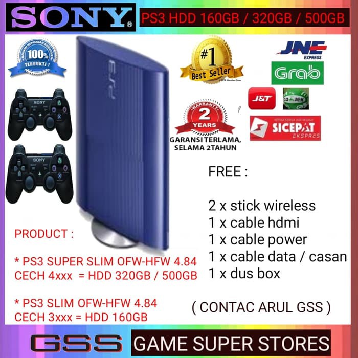 PS3 PS 3 SONY PLAYSTATION 3 SUPERSLIM HDD 500GB / 250GB / 160GB