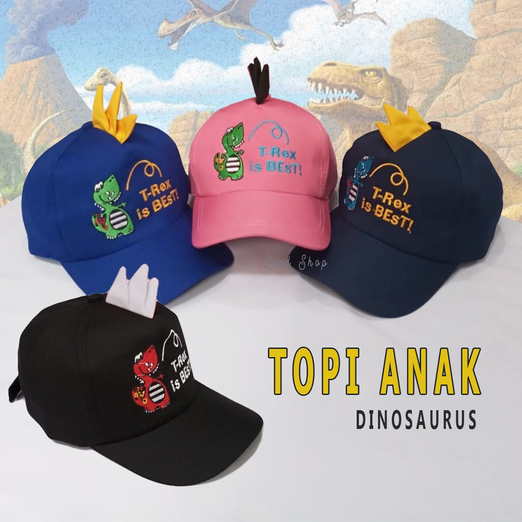 Topi Anak Dino T-Rex / Topi Anak Baseball Karakter Bordir Nama Anak-1