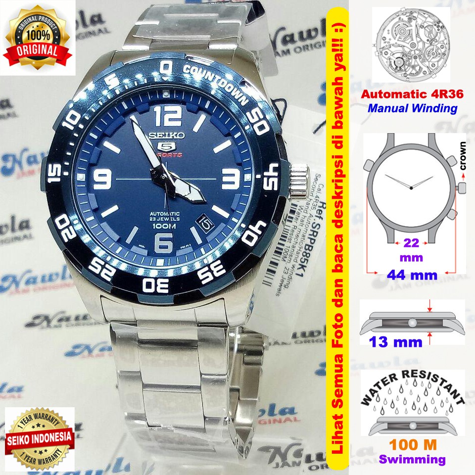 Seiko 5 Sports SRPB85K1 Blue Dial Countdown - Jam Tangan Pria SRPB85