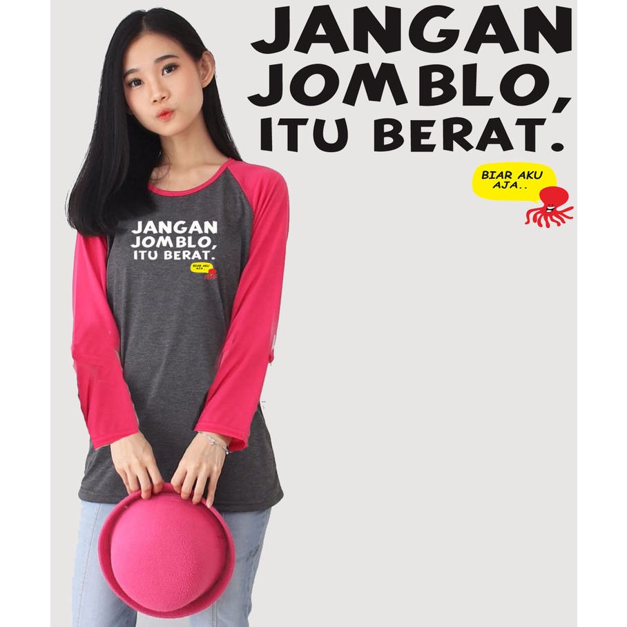 Kaos Raglan Abu Tua Lengan Panjang Gambar Jangan Jomblo