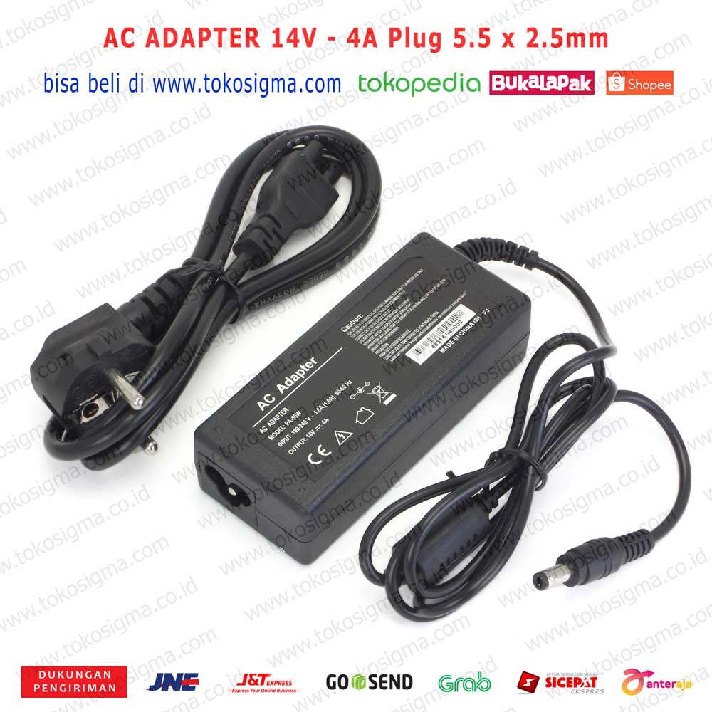 ADAPTER AC ADAPTOR to DC 14V 4A PLUG 5.5 x 2.5 mm 56W POWER SUPPLY