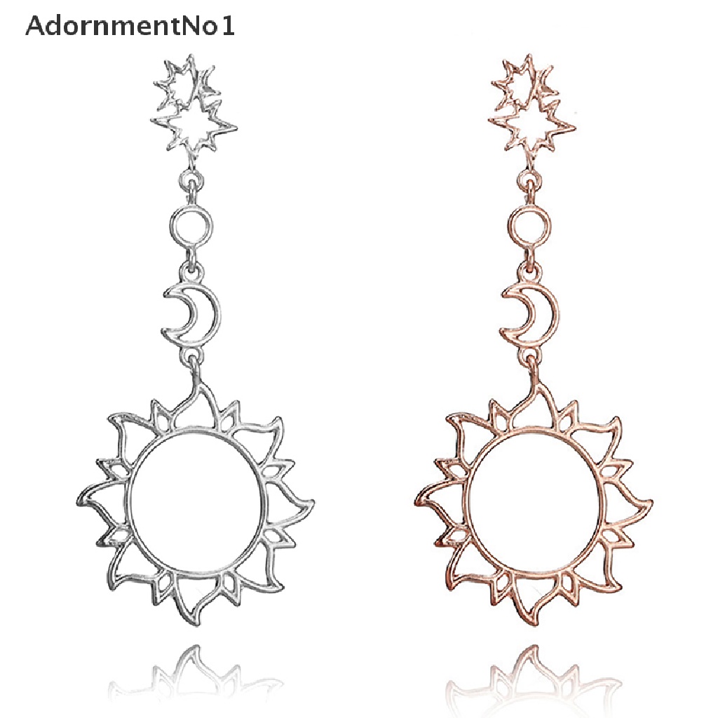 (AdornmentNo1) 1 Pasang Anting Tusuk Gantung Wanita Bahan Metal Desain Bulan / Bintang / Matahari / Geometri Hollow Untuk Hadiah