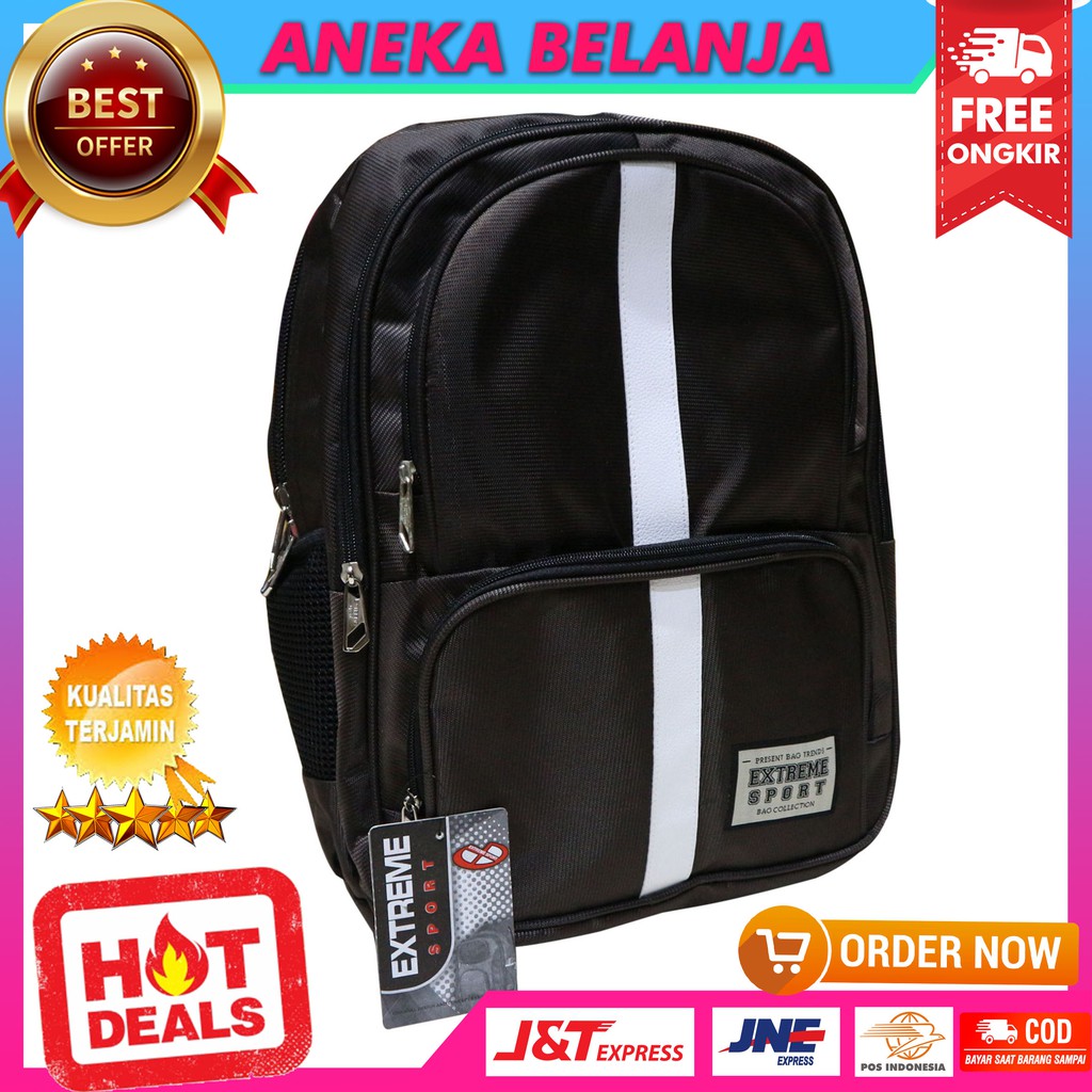 Stock Terbatas Backpack Casual Exteme Coklat Garis Putih Keren Stylish Tas Multifungsi Keren Trendy