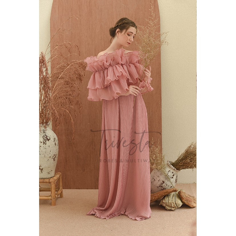 Kemben Pleated Trilogy Dusty Pink -Flower Endurance Coll-KIMONO ROBE PENGANTIN/RUFFLE/Kemben