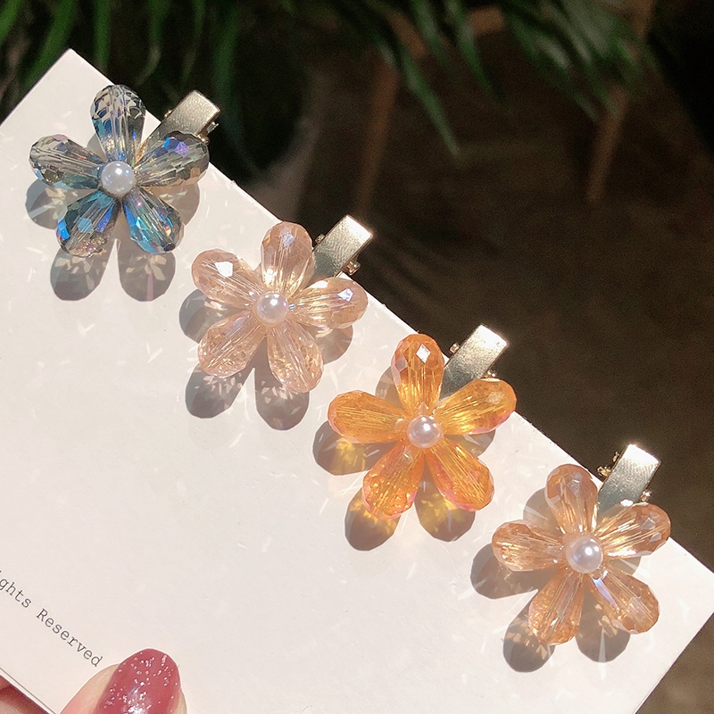 Korean Summer Crystal Flower Short Hair Clip Wild Color Personality Word Clip