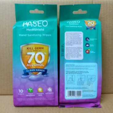 PASEO Medishield Hand Sanitizing Wipes isi 10 Travel Pack Antibacterial Tisu basah