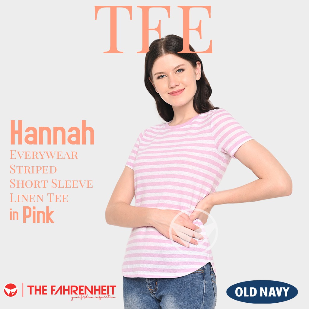 Hannah Old Navy Everywear Striped Short Sleeve Linen Tee - Pink