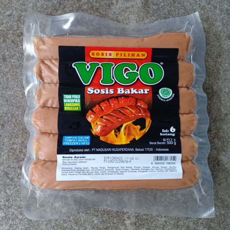 

Vigo Sosis Bakar Jumbo Ayam isi 6 pc 500 gram ba