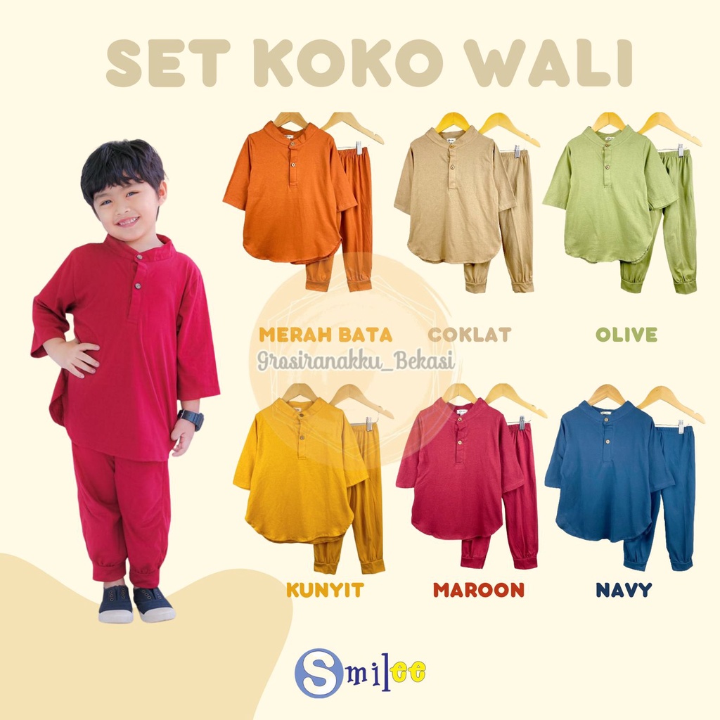 Setelan Koko Anak Kaos Wali Mix Warna 1-5Tahun