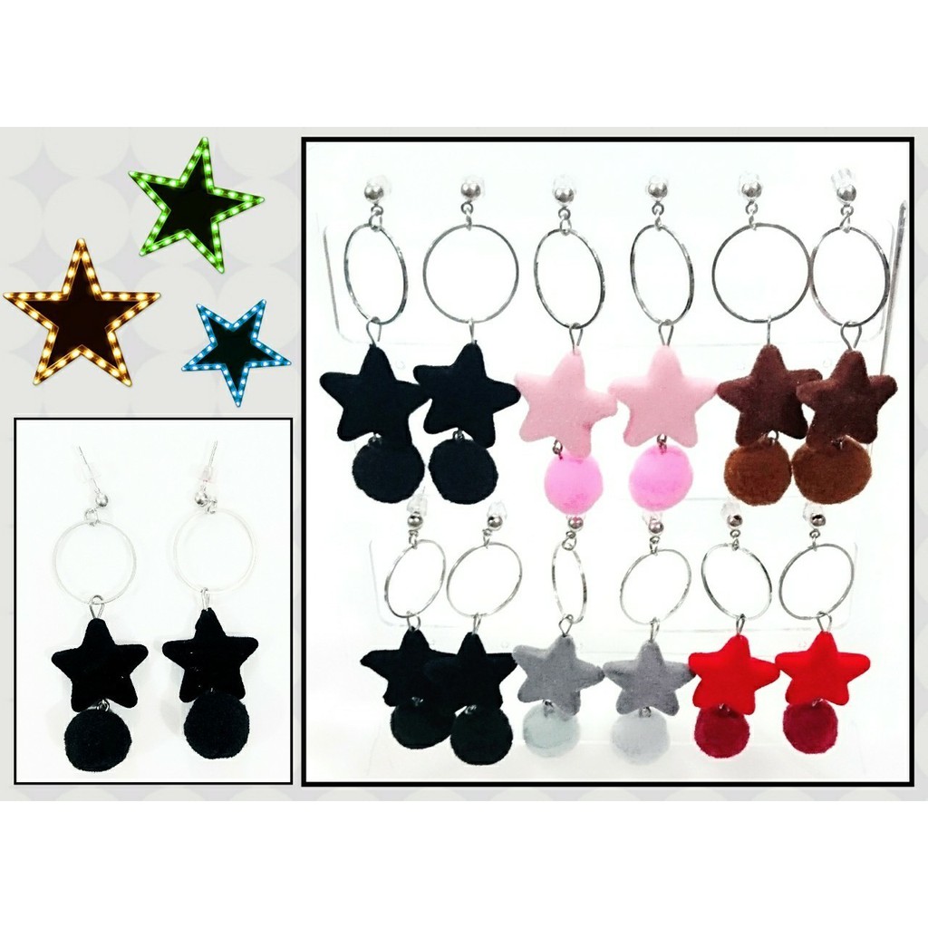 anting panjang ring star pompom