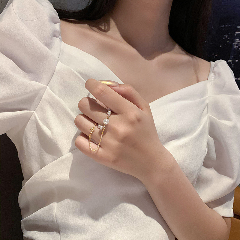 YEEZII Cincin Rantai Adjustable Hias Mutiara Zircon Gaya Korea Untuk Wanita