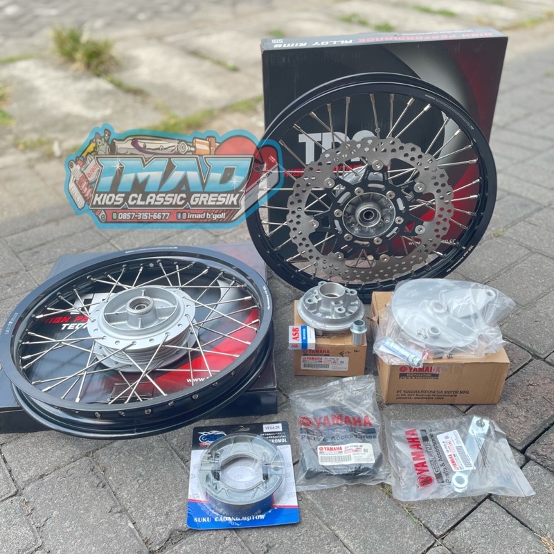 paket velg set pelek TDR hitam gold silver titanium set tromol KLX dtracker belakang tromol RX king 