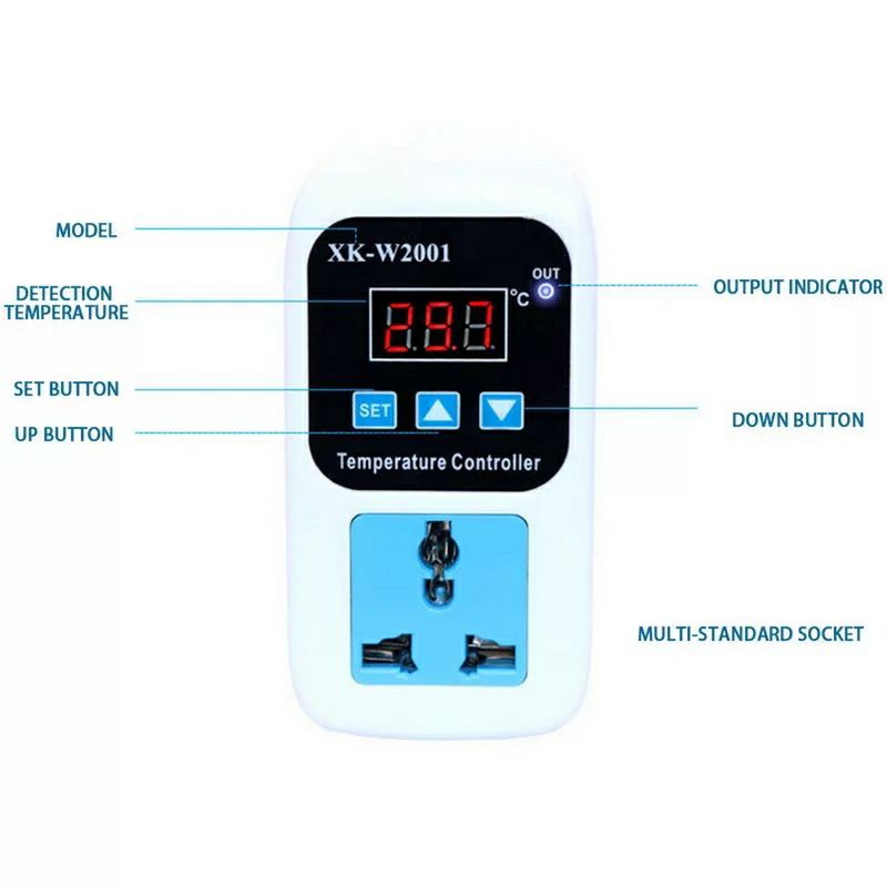 AC 110-220V Digital Thermostat Suhu Pendingin Pemanasan Soket Outlet NTC Sensor W2001 Digital