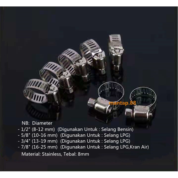 Klem Selang Stainless / Hose Clamp 1/2&quot;, 5/8&quot; , 3/4&quot; , 7/8&quot; (Tebal 8mm)