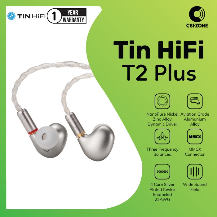 TIN HIFI T2 PLUS NANOPURE DYNAMIC DRIVE IN EAR EARPHONE WITH MMCX