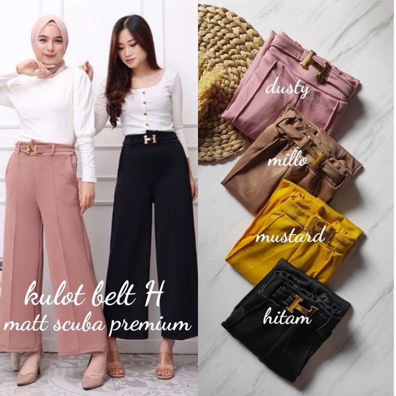 Celana Kulot Scuba Belt H / celana panjang wanita / celana wanita / kulot
