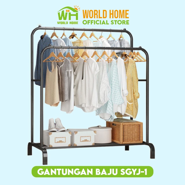 Stand Hanger Double Stand Hanger Korea Gawang Gantungan Pakaian Serbaguna WHI FURNITURE SHOP