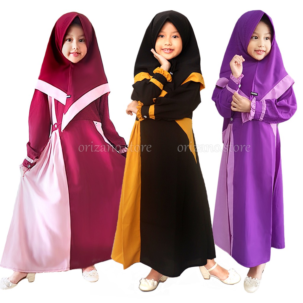 GAMIS ANAK / BAJU MUSLIM PEREMPUAN LENGKAP DENGAN JILBAB