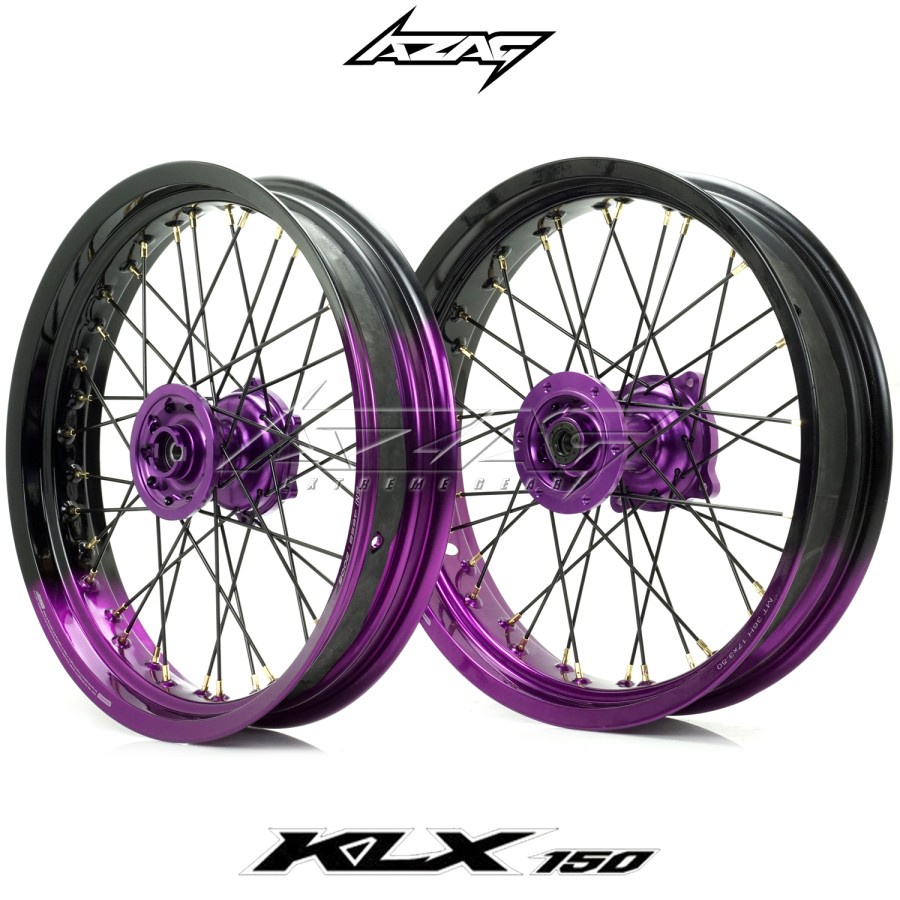 PAKET VELG SET  KLX150 SUPERMOTO VELG SCARLET 2 TONE PURPLE BLACK TOMOL SCARLET