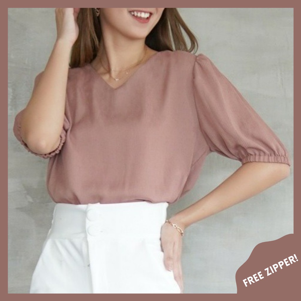 Crinkle Top / Blouse Lengan Pendek / Blouse Lengan Balon / Baju Atasan Wanita