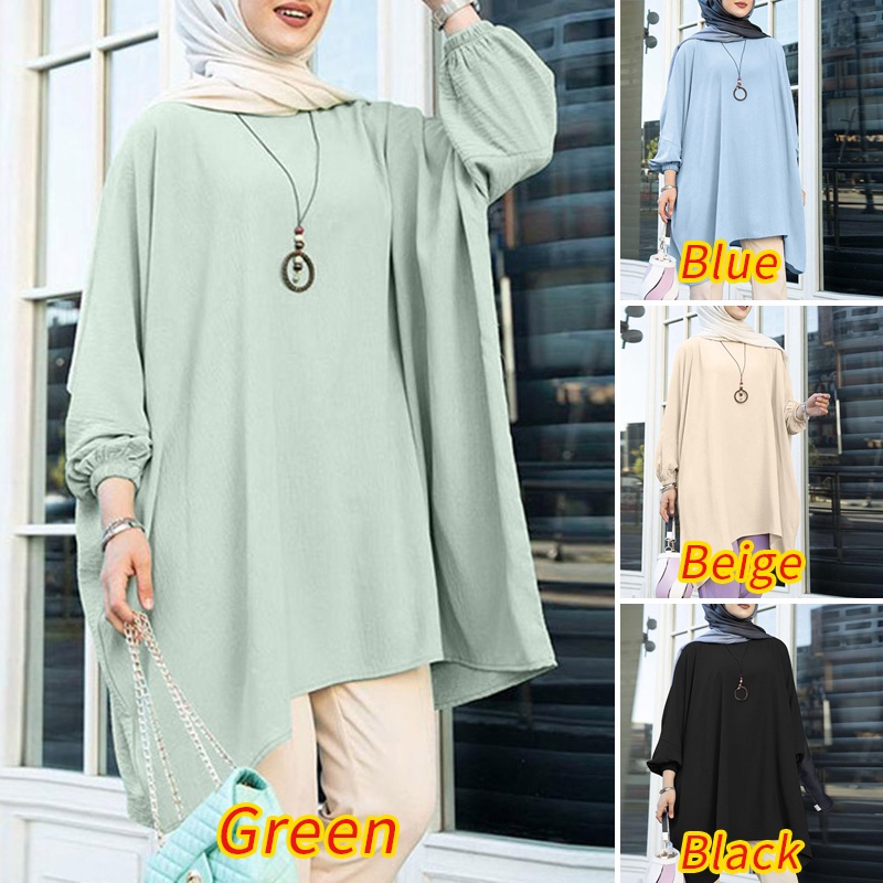 ZANZEA Women Fashion Casual Full Sleeve  Solid Color Irregular Hem Retro Muslim Blouse