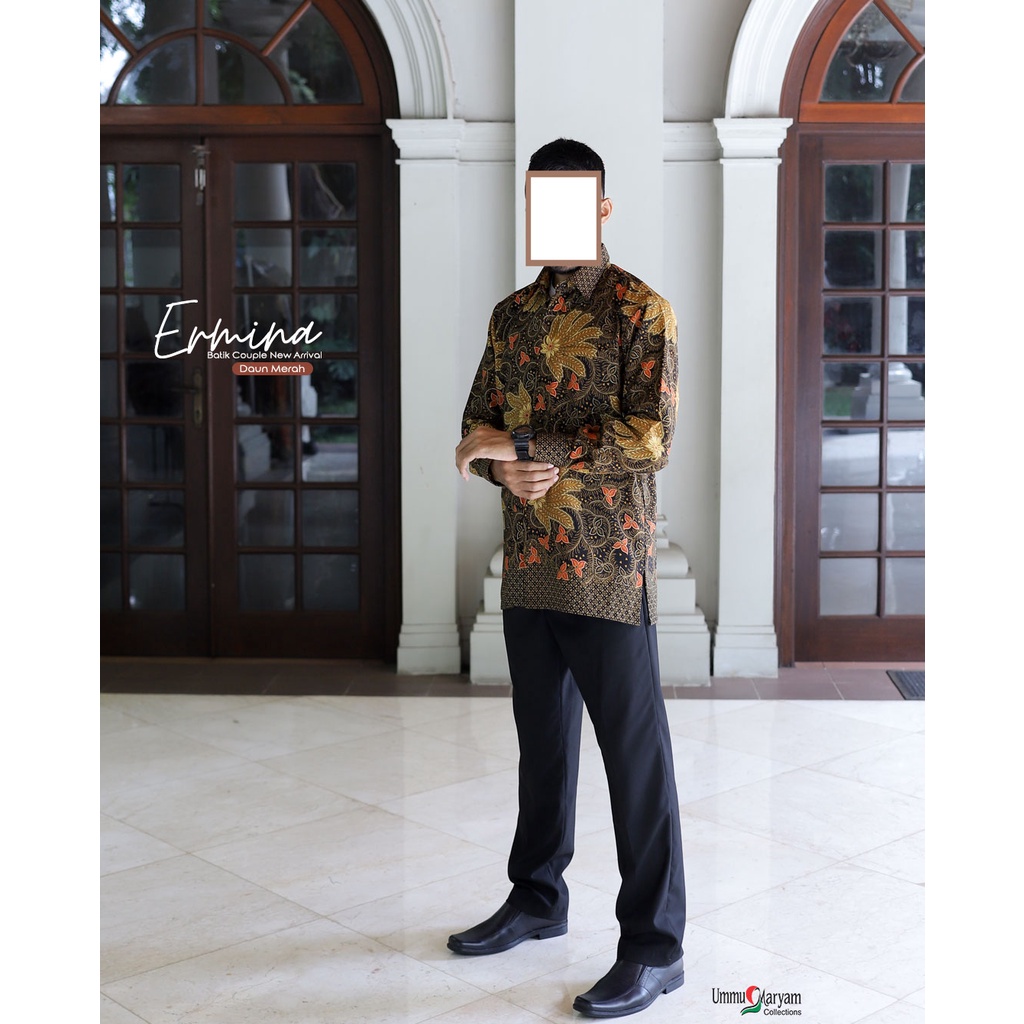 Batik Pria Ermina | Ummu Maryam Collections | Hitam Daun Merah | Stok Terbatas