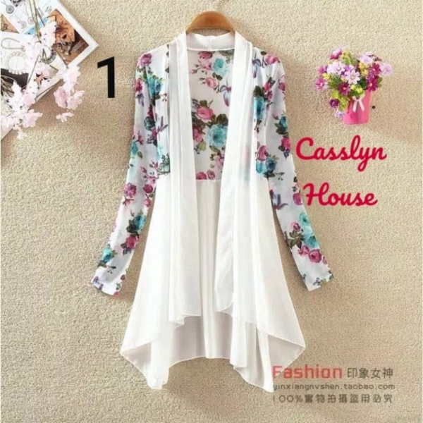 Outerwear Wanita CARDIGAN PANJANG LONG CARDIGAN OUTER WANITA MOTIF BUNGA IMPORT - Pink