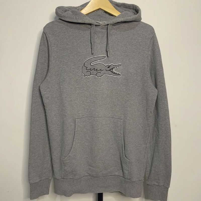 Hoodie second Lacoste big logo grey on grey