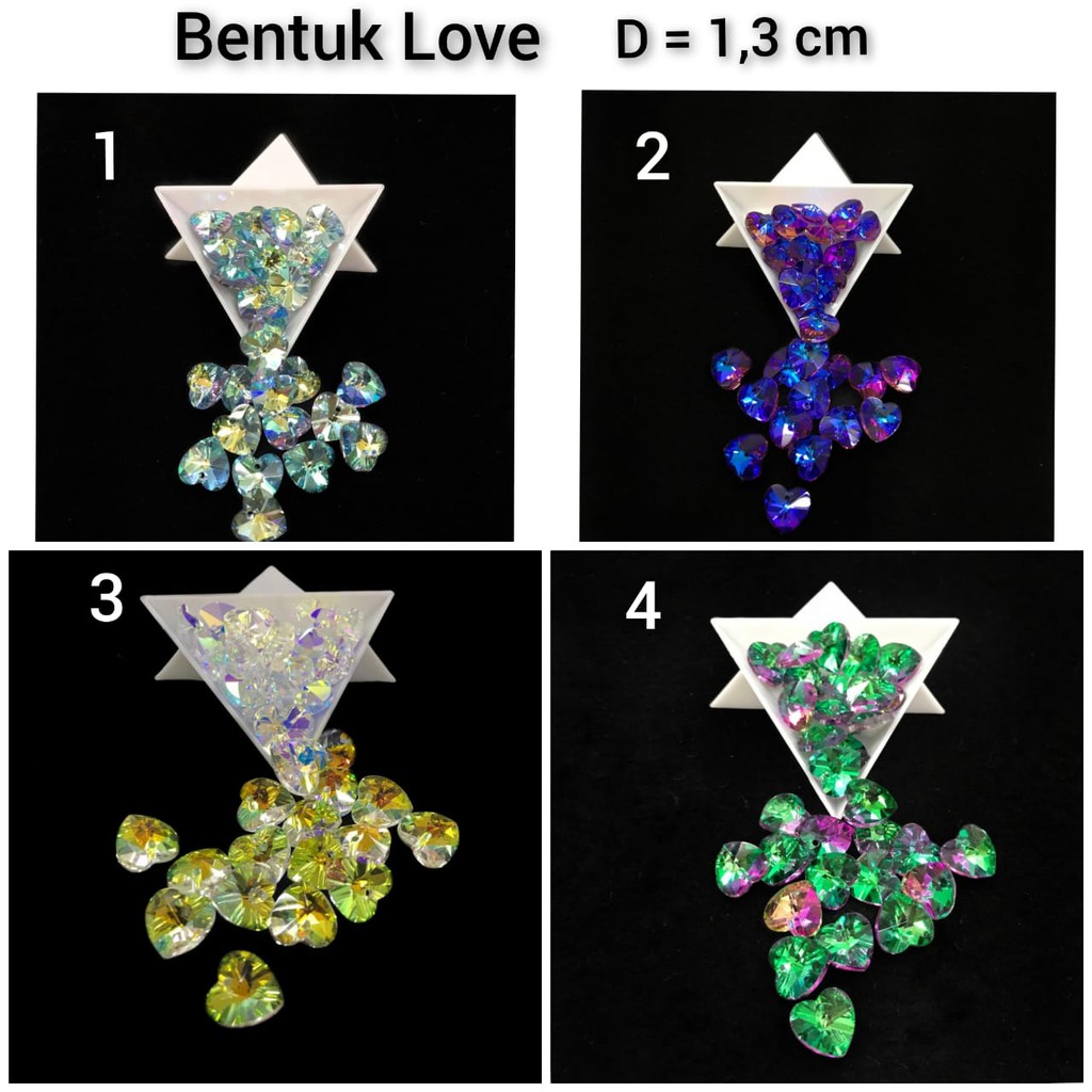 1 BUAH - 1.3 CM CRYSTAL LOVE SEMBUR | MATA KRISTAL BENTUK HATI &amp; BUNGA | BAHAN BROS