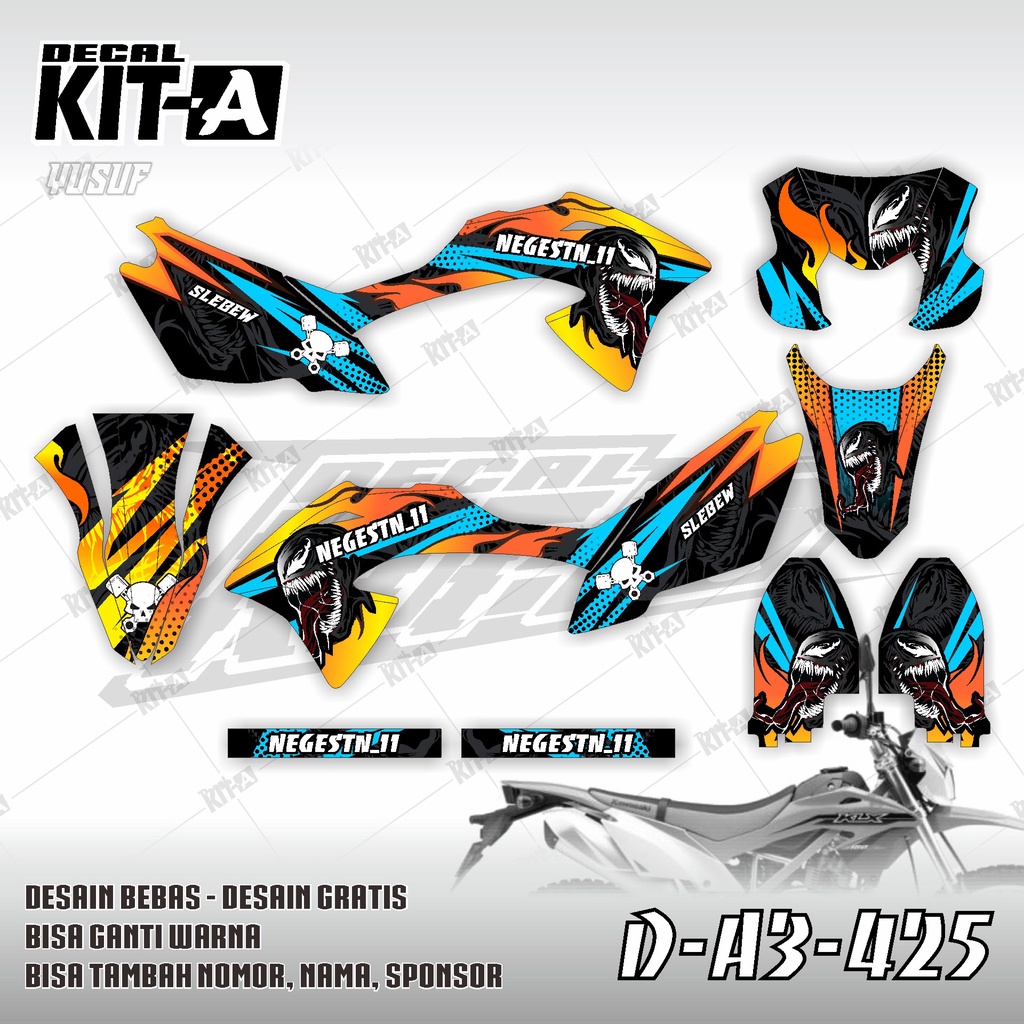 Decal Klx 150 Bf MOTIF ORANGE BIRU VENOM  D-A3-425