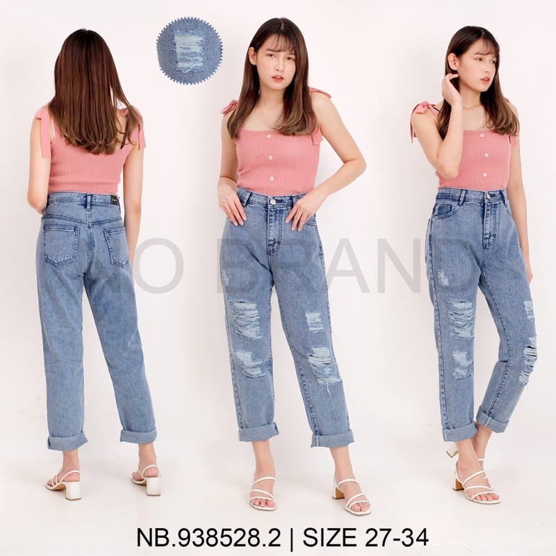 YQ - CELANA PANJANG BOYFRIEND SOBEK FURING NB938528.2 SNOW BLUE SIZE 27-30 / CELANA BF RIPPED JEANS