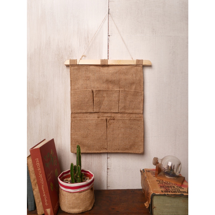 Pajangan Dinding Aesthetic Wall Pocket Goni 5 Saku Dekorasi Dinding Storage Bag Organizer Pouch Gantung Rustic Style Hanger