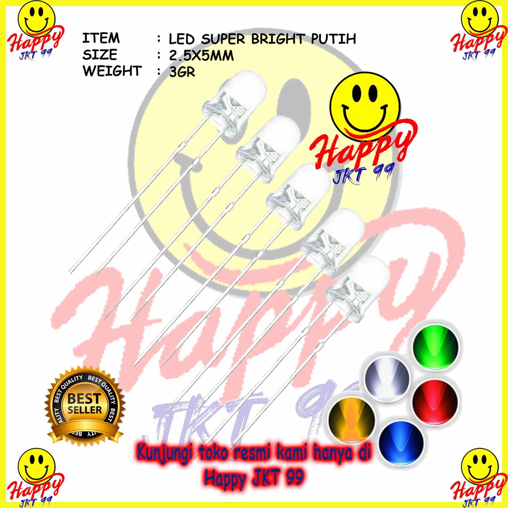 [ HAPPY JKT 99 ] LAMPU LED SUPER BRIGHT PUTIH 5MM 5 MM KEPALA PUTIH