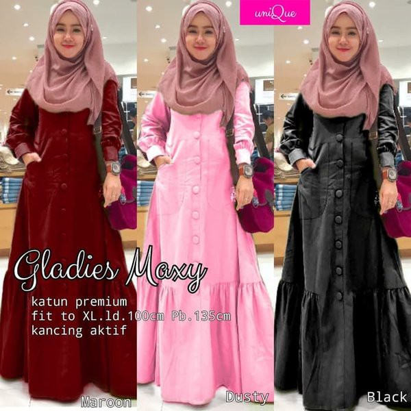 GLADIES MAXI DRESS - Gamis Moscrepe Jumbo Rempel Susun - Gamis Muslim Murah