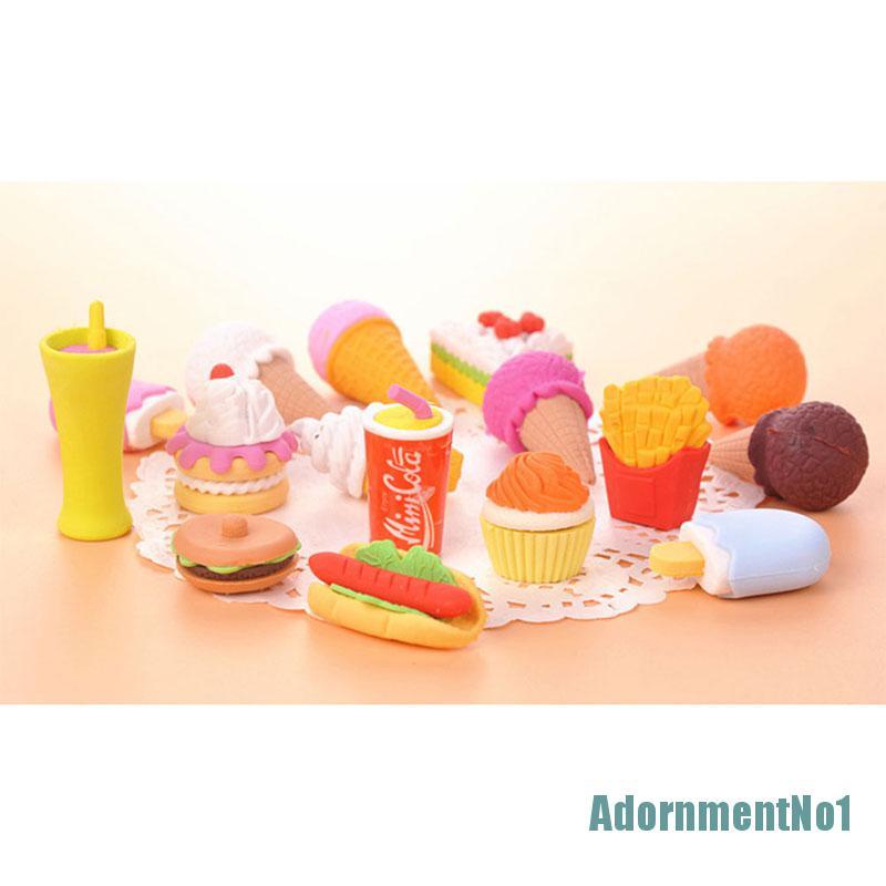 (AdornmentNo1) 4pcs Penghapus Karet Bentuk Es Krim / Hamburger / Lolipop Kawaii Dapat Dilepas