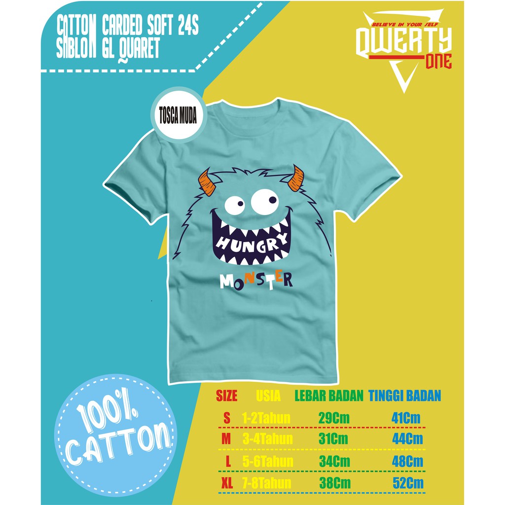 Kaos Distro Anak Karakter Monster Hungry 1-12Tahun