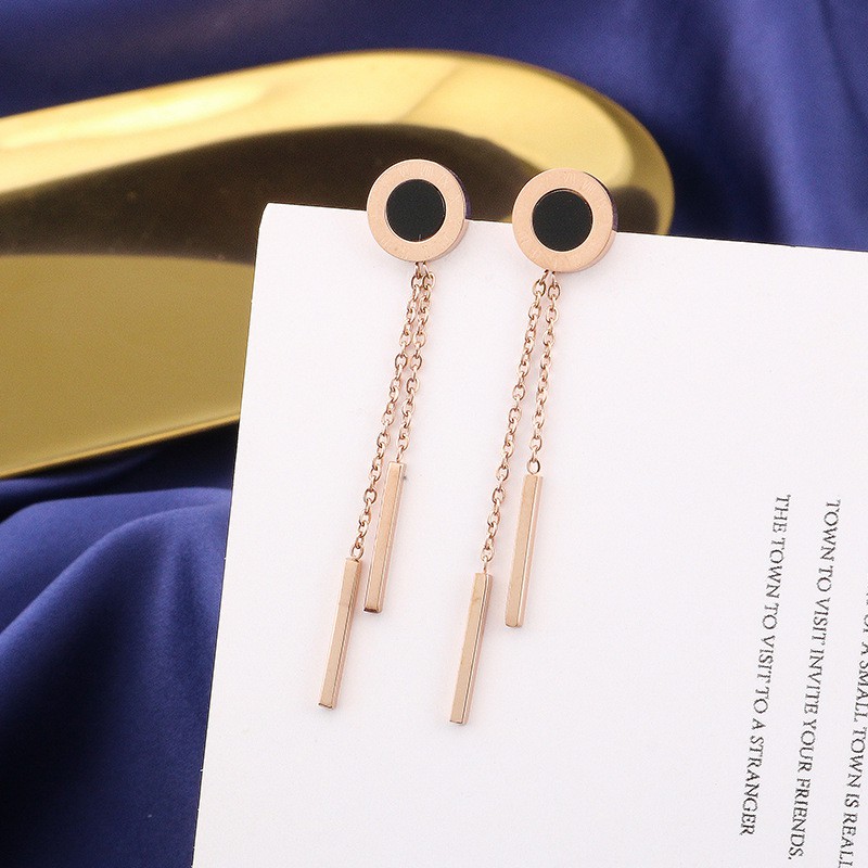 Anting Titanium Korea Anti Pudar Model Bulat Hitam Juntai - ercassia