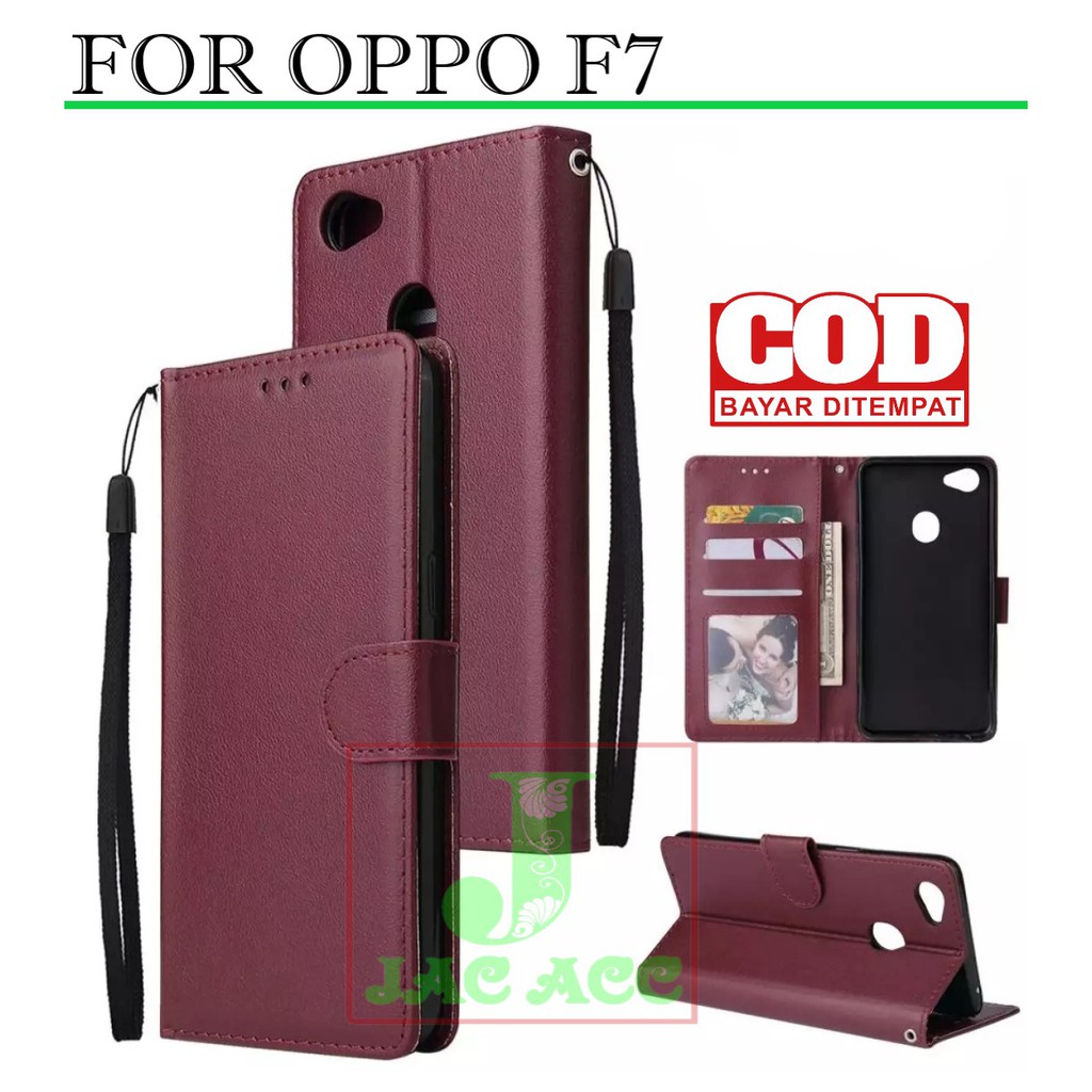 DOMPET HP UNTUK OPPO F7 LEATHER FLIP CASE UNTUK OPPO F7 SARUNG BUKU